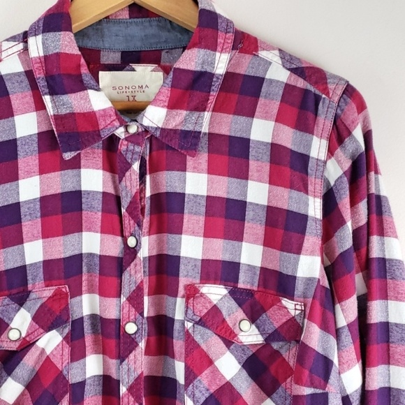 Sonoma Plaid Pearl Snap Long Sleeve Flannel - Picture 2 of 6